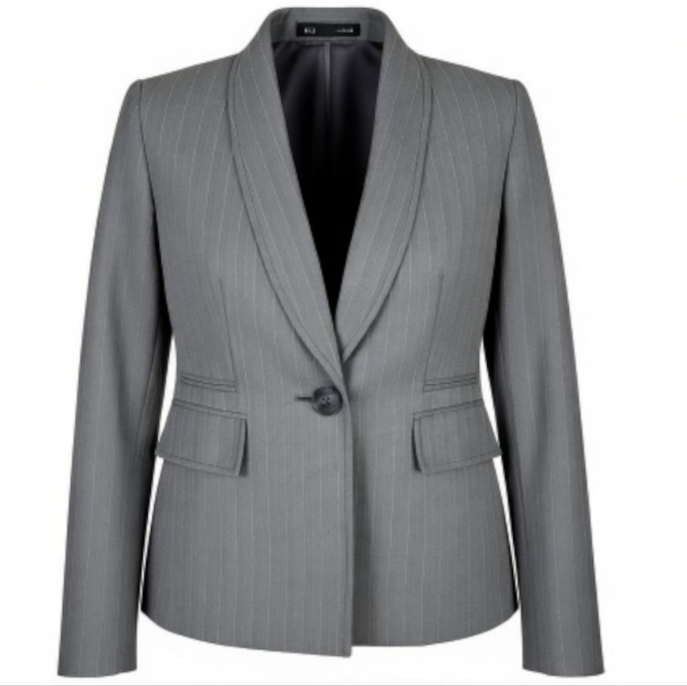 Le Suit Blazer Size 2P Gray Pinstripe Herringbone Flap Pockets Bracelet Cuff